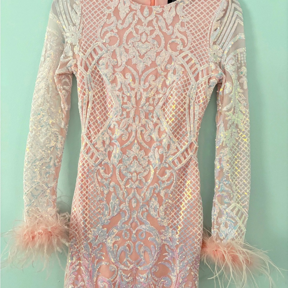 Pink Sequin long sleeves mini dress